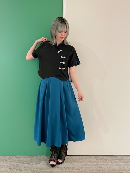 NONTOKYO チャイナボタンセットアップ　スカート　ネイビー チャイナボタン編上スカート（スカート）｜axes femme（アクシーズ