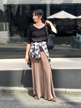「アイテム（スカート、ブラウン系）」を使った、rd_usui558さん（レディース・163cm）の夏コーディネート