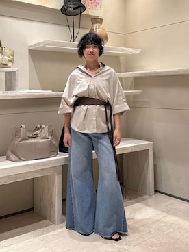 「GALLARDAGALANTE（ガリャルダガランテ）のハーフスリーブシャツ（シャツ/ブラウス、ベージュ系）」を使った、ggnogurinさん（レディース・157cm）の夏コーディネート