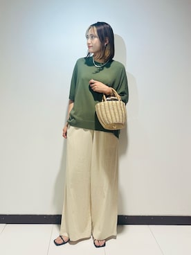 「ITEMS URBANRESEARCH（アイテムズ アーバンリサーチ）の『Sサイズあり』リネンレーヨンワイドパンツ（その他パンツ、ベージュ系）」を使った、KAMEさん（レディース・160cm）の春コーディネート
