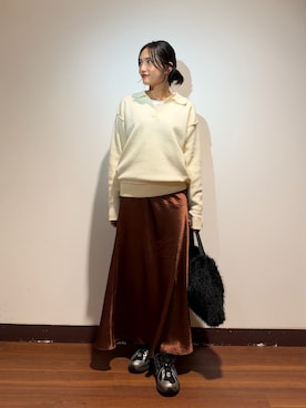 「ITEMS URBANRESEARCH（アイテムズ アーバンリサーチ）のシアーロングTシャツ（Tシャツ/カットソー、ホワイト系）」を使った、KAMEさん（レディース・160cm）の秋コーディネート