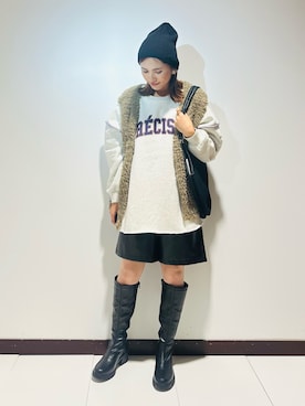 「アイテム（ニットキャップ/ビーニー）」を使った、KAMEさん（レディース・160cm）の秋コーディネート