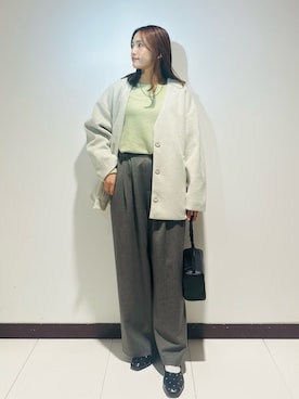 「アイテム（ノーカラージャケット）」を使った、KAMEさん（レディース・160cm）の冬コーディネート