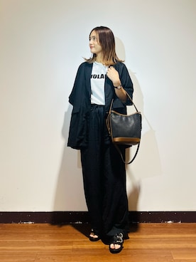 「RODE SKO（ロデスコ）のダブルベルテッドサンダル（サンダル、ブラック系）」を使った、KAMEさん（レディース・160cm）の夏コーディネート