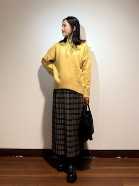 「ITEMS URBANRESEARCH（アイテムズ アーバンリサーチ）のチェックプリーツスカート（スカート、ブラウン系）」を使った、KAMEさん（レディース・160cm）の秋コーディネート