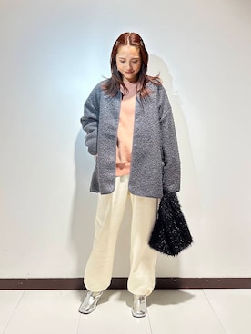 「アイテム（ノーカラーコート）」を使った、KAMEさん（レディース・160cm）の冬コーディネート
