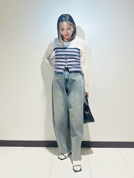 「ITEMS URBANRESEARCH（アイテムズ アーバンリサーチ）のシアーリブロングTシャツ（Tシャツ/カットソー、ホワイト系）」を使った、KAMEさん（レディース・160cm）の春コーディネート
