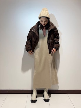 「アイテム（ジャンパースカート）」を使った、KAMEさん（レディース・160cm）の秋コーディネート