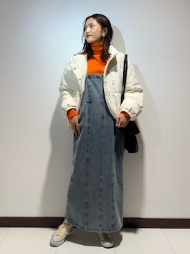 「デニムワンピース」｜「アイテム（その他アウター）」を使った、ameさん（レディース・160cm）の秋コーディネート