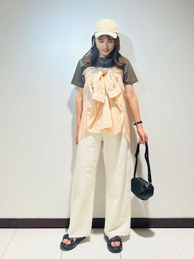 「SMELLY（スメリー）のアイテム（キャップ）」を使った、ameさん（レディース・160cm）の夏コーディネート