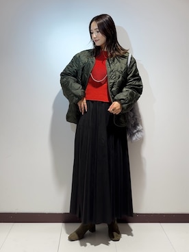 「リブニット」｜「アイテム（ブルゾン）」を使った、ameさん（レディース・160cm）の秋コーディネート