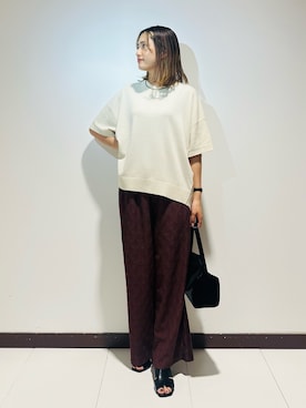 「ITEMS URBANRESEARCH（アイテムズ アーバンリサーチ）のニットTシャツ（ニット/セーター、ホワイト系）」を使った、KAMEさん（レディース・160cm）の夏コーディネート