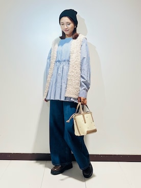 「アイテム（ニットキャップ/ビーニー）」を使った、KAMEさん（レディース・160cm）の秋コーディネート