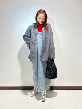「アイテム（ノーカラーコート）」を使った、KAMEさん（レディース・160cm）の冬コーディネート