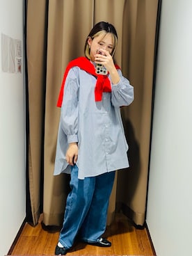 「ITEMS URBANRESEARCH（アイテムズ アーバンリサーチ）のボイルボリュームチュニック（シャツ/ブラウス、ブルー系）」を使った、KAMEさん（レディース・160cm）の春コーディネート