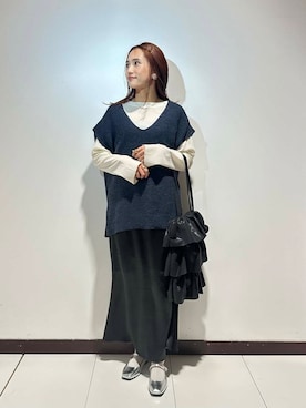 「スカートコーデ」｜「アイテム（バレエシューズ）」を使った、KAMEさん（レディース・160cm）の春コーディネート