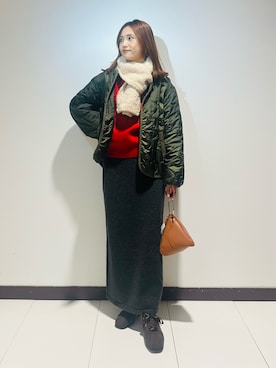 「アイテム（その他アウター、グリーン系）」を使った、KAMEさん（レディース・160cm）の冬コーディネート