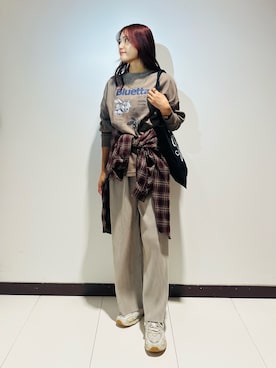 「ITEMS URBANRESEARCH（アイテムズ アーバンリサーチ）の起毛チェックルーズシャツ（シャツ/ブラウス）」を使った、KAMEさん（レディース・160cm）の秋コーディネート