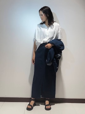 「アイテム（デニムジャケット）」を使った、KAMEさん（レディース・160cm）の夏コーディネート