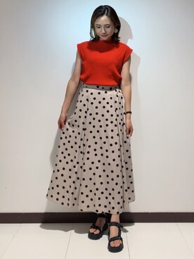 「ドット柄スカート」｜ameさん（レディース・160cm）の夏コーディネート