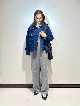 「ノーカラージャケット」｜「アイテム（オールインワン・サロペット）」を使った、KAMEさん（レディース・160cm）の冬コーディネート