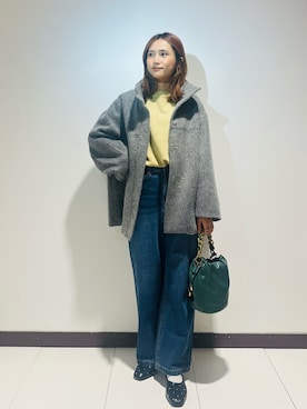 「アイテム（バッグ、グリーン系）」を使った、KAMEさん（レディース・160cm）の冬コーディネート