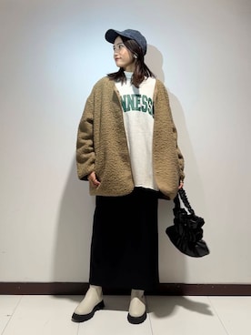 「アイテム（ノーカラーコート）」を使った、KAMEさん（レディース・160cm）の秋コーディネート