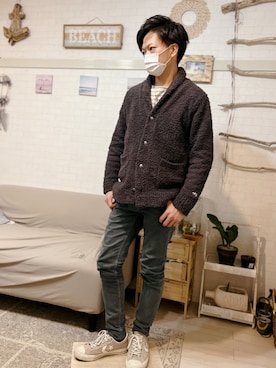 「ニットカーディガン」｜kibecchiさん（メンズ・170cm・20代）の冬コーディネート