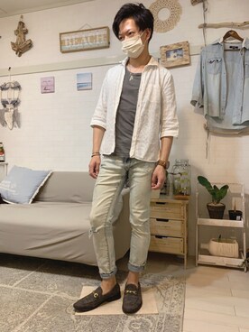 「アイテム（ローファー、グリーン系）」を使った、kibecchiさん（メンズ・170cm）の秋コーディネート