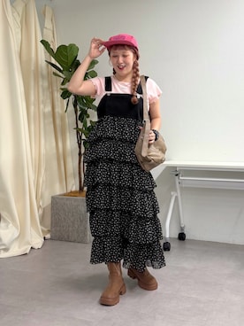 「w closet（ダブルクローゼット）のレースタグリブTシャツ　夏服（Tシャツ/カットソー、ピンク系）」を使った、あみこさん（レディース・156cm）の夏コーディネート
