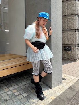 「w closet（ダブルクローゼット）のチューリップT　夏服（Tシャツ/カットソー、ホワイト系）」を使った、あみこさん（レディース・156cm）の夏コーディネート