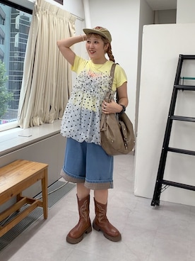 「w closet（ダブルクローゼット）のシアーバルーンキャミ（キャミソール、ホワイト系）」を使った、あみこさん（レディース・156cm）の夏コーディネート