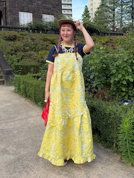 「w closet（ダブルクローゼット）のネコプリントリンガーTシャツ（Tシャツ/カットソー、ブルー系）」を使った、あみこさん（レディース・156cm）の夏コーディネート