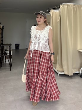「w closet（ダブルクローゼット）のアソートティアードキャミワンピース（ワンピース、レッド系）」を使った、あみこさん（レディース・156cm）の夏コーディネート