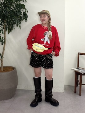 「w closet（ダブルクローゼット）のドットサテンフリルショートパンツ（その他パンツ、ブラウン系）」を使った、あみこさん（レディース・156cm）の秋コーディネート