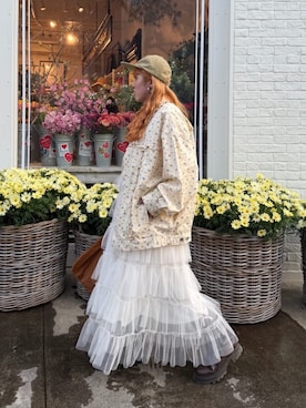 「w closet（ダブルクローゼット）のアイテム（ジャケット/アウター）」を使った、あみこさん（レディース・156cm）の春コーディネート