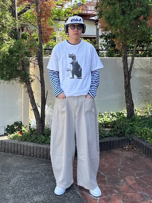 「MUSINSA STANDARD（ムシンサスタンダード）のストライプリラックスクルーネック長袖Tシャツ[ブルー]（Tシャツ/カットソー）」を使った、Z(ゼット) さん（メンズ・182cm）の春コーディネート