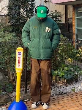 「YUYA × BeAMS DOT（ユウヤバイビームスドット）のアイテム（キャップ）」を使った、Z(ゼット) さん（メンズ・182cm）の冬コーディネート