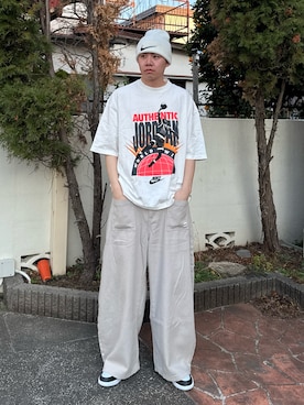 「JORDAN BRAND（ジョーダンブランド）のジョーダン メンズ オーバーサイズド リイシュー Tシャツ / Jordan Men's Oversized Reissue T-Shirt IF3016-133 Sail（Tシャツ/カットソー、ベージュ系）」を使った、Z(ゼット) さん（メンズ・182cm）の春コーディネート