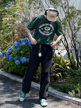 「INTER FACTORY（インターファクトリー）のアイテム（パンツ）」を使った、Z(ゼット) さん（メンズ・182cm）の夏コーディネート