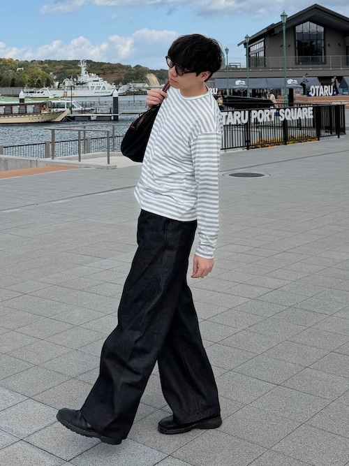 「MSG(エムエスジー)のワンポイント刺繍レイヤードサムホールボーダーロングスリーブTシャツ(Tシャツ/カットソー)」を使った、Z(ゼット) さん(メンズ・182cm)の秋コーディネート