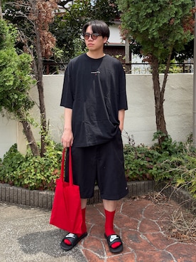 「JORDAN BRAND（ジョーダンブランド）のジョーダン フライト エッセンシャル メンズ オーバーサイズド パッチ Tシャツ / Jordan Flight Essentials Men's Oversized Patch T-Shirt IO0034-010 Black（Tシャツ/カットソー、ブラック系）」を使った、Z(ゼット) さん（メンズ・182cm）の夏コーディネート
