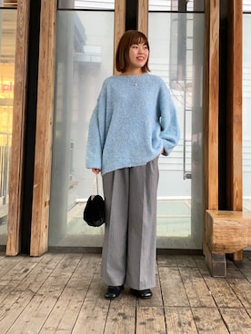 「URBAN RESEARCH（アーバンリサーチ）のストライプワイドパンツ（その他パンツ）」を使った、wakaさん（レディース・158cm）の冬コーディネート