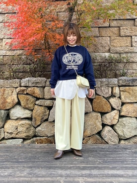 「URBAN RESEARCH（アーバンリサーチ）のバンドカラーコットンストライプシャツ（Tシャツ/カットソー）」を使った、wakaさん（レディース・158cm）の冬コーディネート