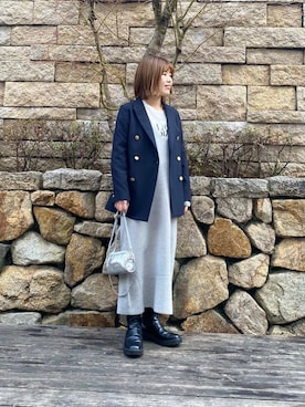 「紺ブレ」｜「アイテム（その他アウター）」を使った、wakaさん（レディース・158cm）の冬コーディネート