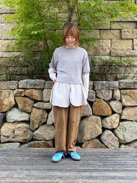 「URBAN RESEARCH（アーバンリサーチ）のバンドカラーコットンストライプシャツ（Tシャツ/カットソー）」を使った、wakaさん（レディース・158cm）の秋コーディネート