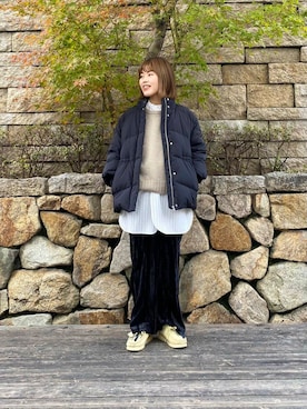 「URBAN RESEARCH（アーバンリサーチ）のバンドカラーコットンストライプシャツ（Tシャツ/カットソー）」を使った、wakaさん（レディース・158cm）の冬コーディネート