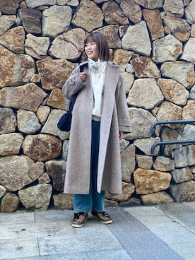 「フリース」｜「アイテム（ステンカラーコート）」を使った、wakaさん（レディース・158cm）の冬コーディネート