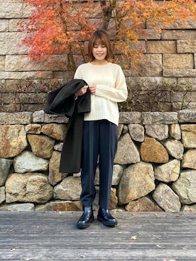 「アイテム（チェスターコート、グリーン系）」を使った、wakaさん（レディース・158cm）の冬コーディネート