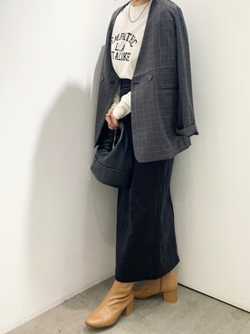「SENSE OF PLACE by URBAN RESEARCH（センスオブプレイスバイアーバンリサーチ）のアイテム（ノーカラージャケット）」を使った、Hitomさん（レディース・158cm）の秋コーディネート